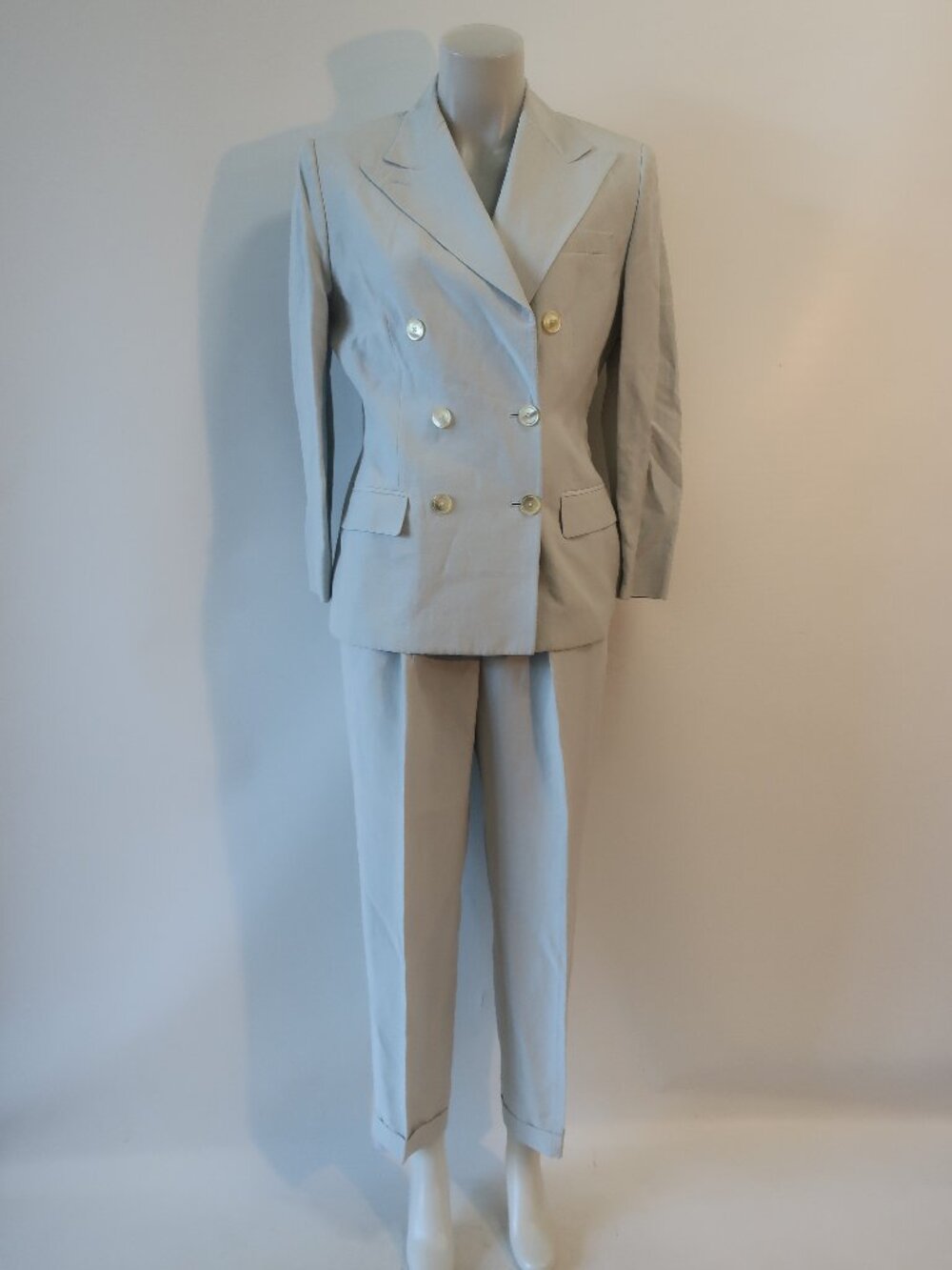 Womens Lauren Ralph Lauren Lt Gray (Item-211) Silk Linen 2 Pc Pant Suit Jacket 6